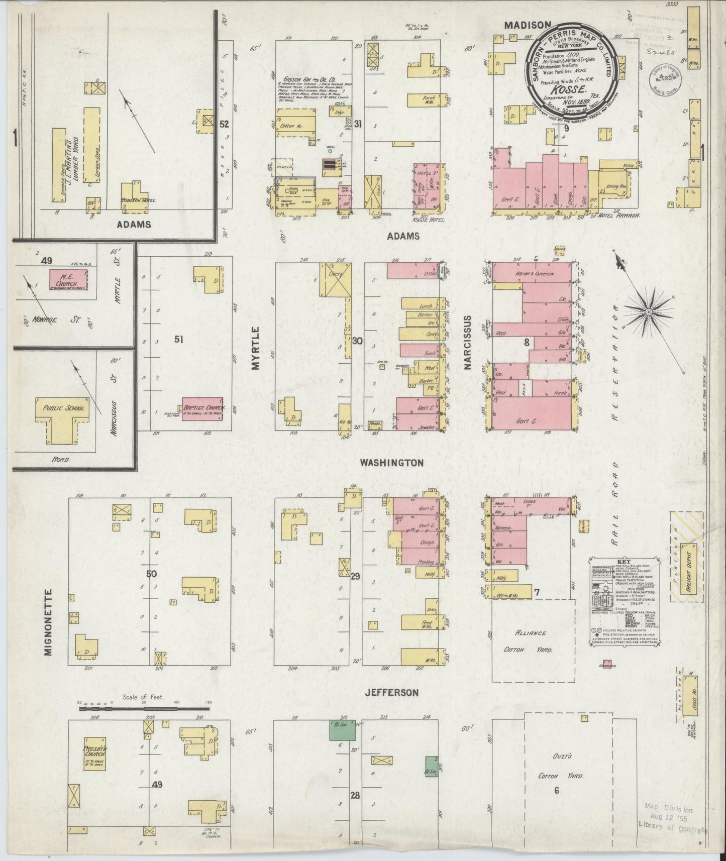 Sanborn Fire Insurance Map from Kosse, Limestone County, Texas (1899), Sheet #0001 - Historic Sanborn Fire Insurance Map Print, vintage old map wall art, antique decor, genealogy gift, Texas Texas map