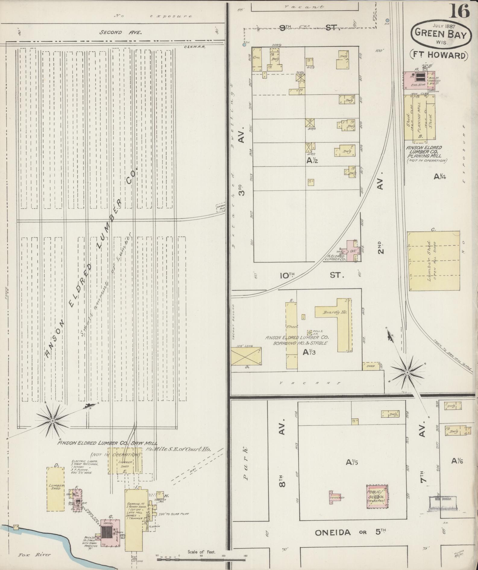 Sanborn Fire Insurance Map from Green Bay, Brown County, Wisconsin (1887), Sheet #0016 - Complete Map Set gallery image, historic Sanborn map, vintage wall art, Wisconsin Wisconsin