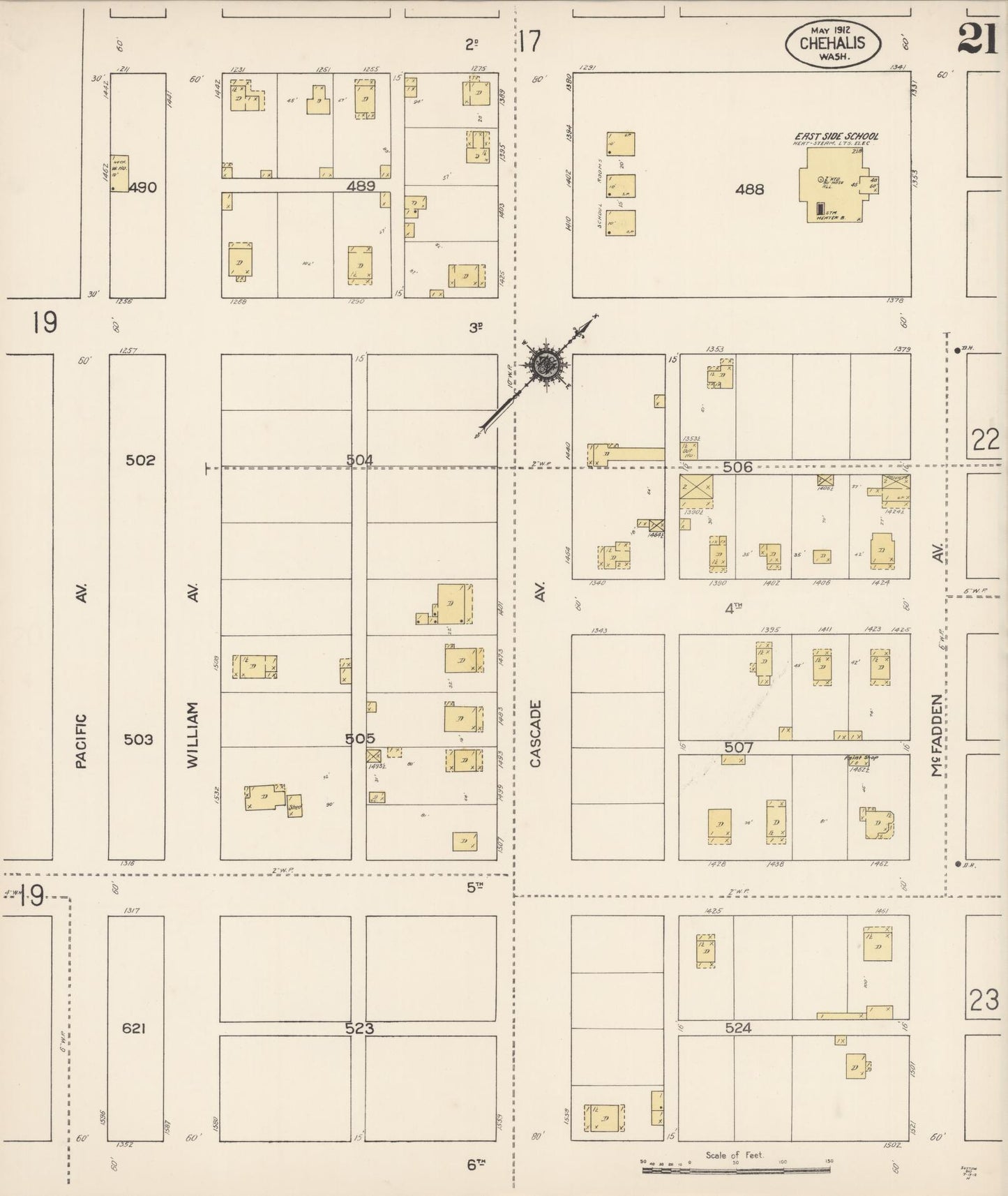 Sanborn Fire Insurance Map from Chehalis, Lewis County, Washington (1912), Sheet #0021 - Complete Map Set gallery image, historic Sanborn map, vintage wall art, Washington Washington