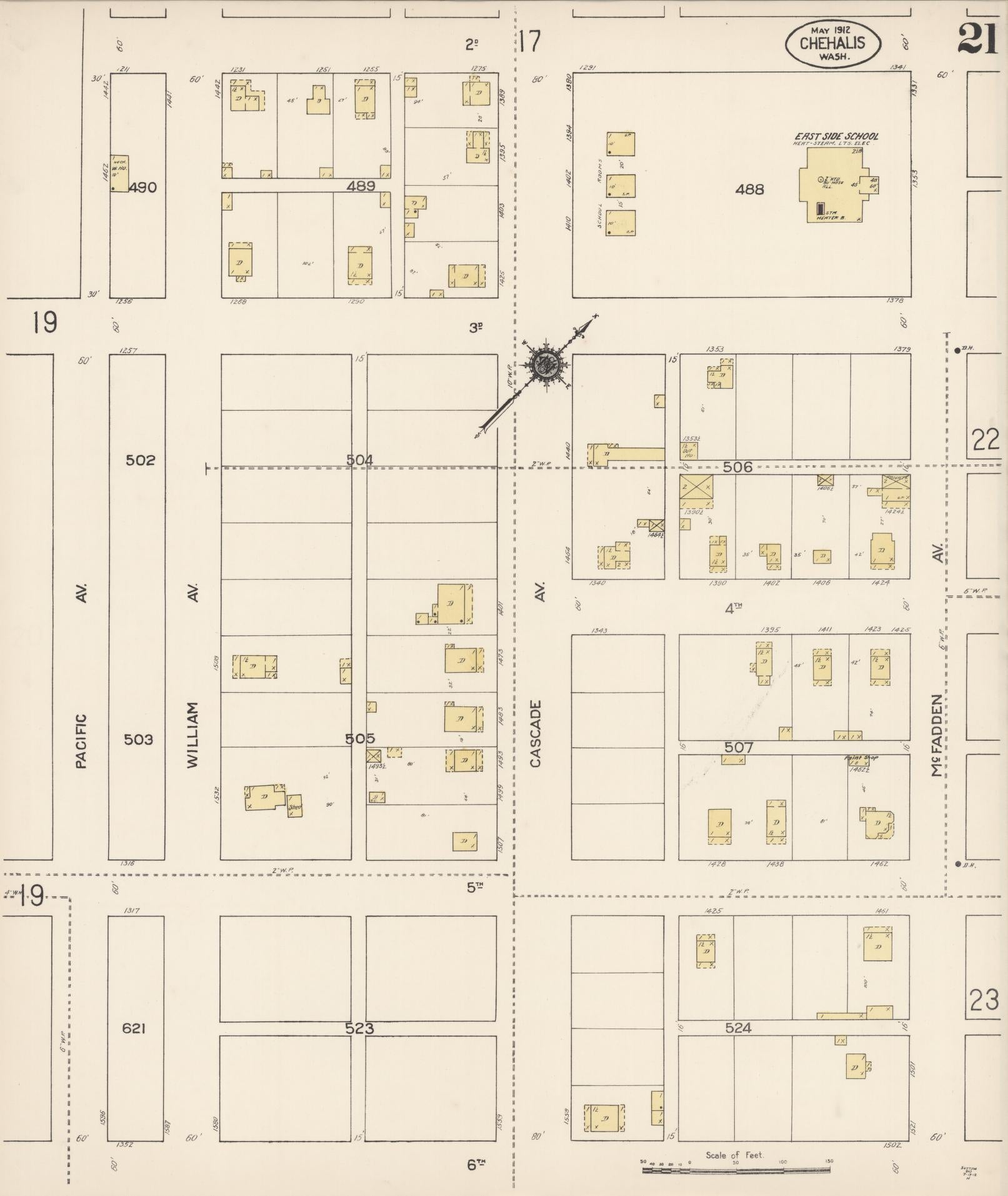 Sanborn Fire Insurance Map from Chehalis, Lewis County, Washington (1912), Sheet #0021 - Complete Map Set gallery image, historic Sanborn map, vintage wall art, Washington Washington