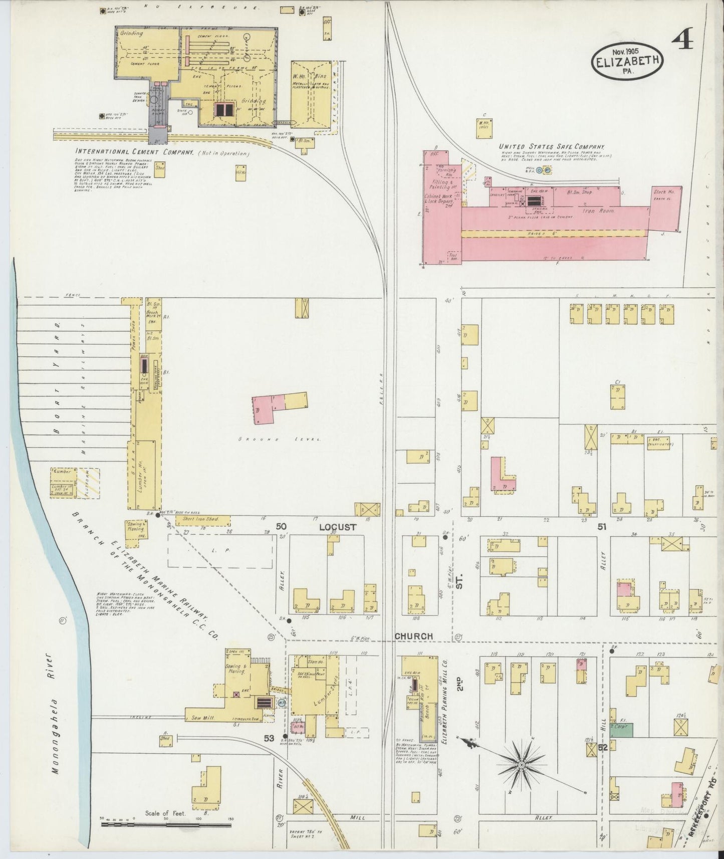 Sanborn Fire Insurance Map from Elizabeth, Allegheny County, Pennsylvania (1905), Sheet #0004 - Historic Sanborn Fire Insurance Map Print, vintage old map wall art, antique decor, genealogy gift, Pennsylvania Pennsylvania map