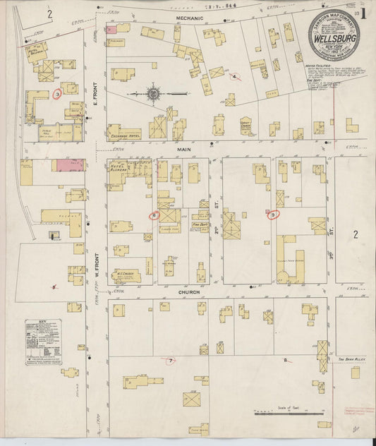 Sanborn Fire Insurance Map from Wellsburg, Chemung County, New York (1910), Sheet #0001 - Complete Map Set gallery image, historic Sanborn map, vintage wall art, New York New York