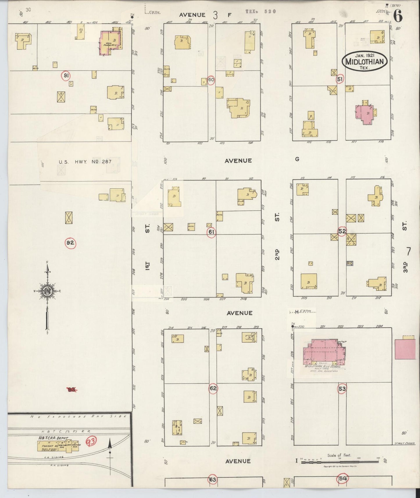 Sanborn Fire Insurance Map from Midlothian, Ellis County, Texas (1944), Sheet #0006 - Historic Sanborn Fire Insurance Map Print, vintage old map wall art, antique decor, genealogy gift, Texas Texas map