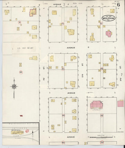 Sanborn Fire Insurance Map from Midlothian, Ellis County, Texas (1944), Sheet #0006 - Historic Sanborn Fire Insurance Map Print, vintage old map wall art, antique decor, genealogy gift, Texas Texas map