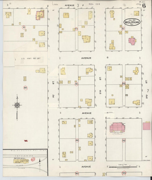 Sanborn Fire Insurance Map from Midlothian, Ellis County, Texas (1944), Sheet #0006 - Historic Sanborn Fire Insurance Map Print, vintage old map wall art, antique decor, genealogy gift, Texas Texas map