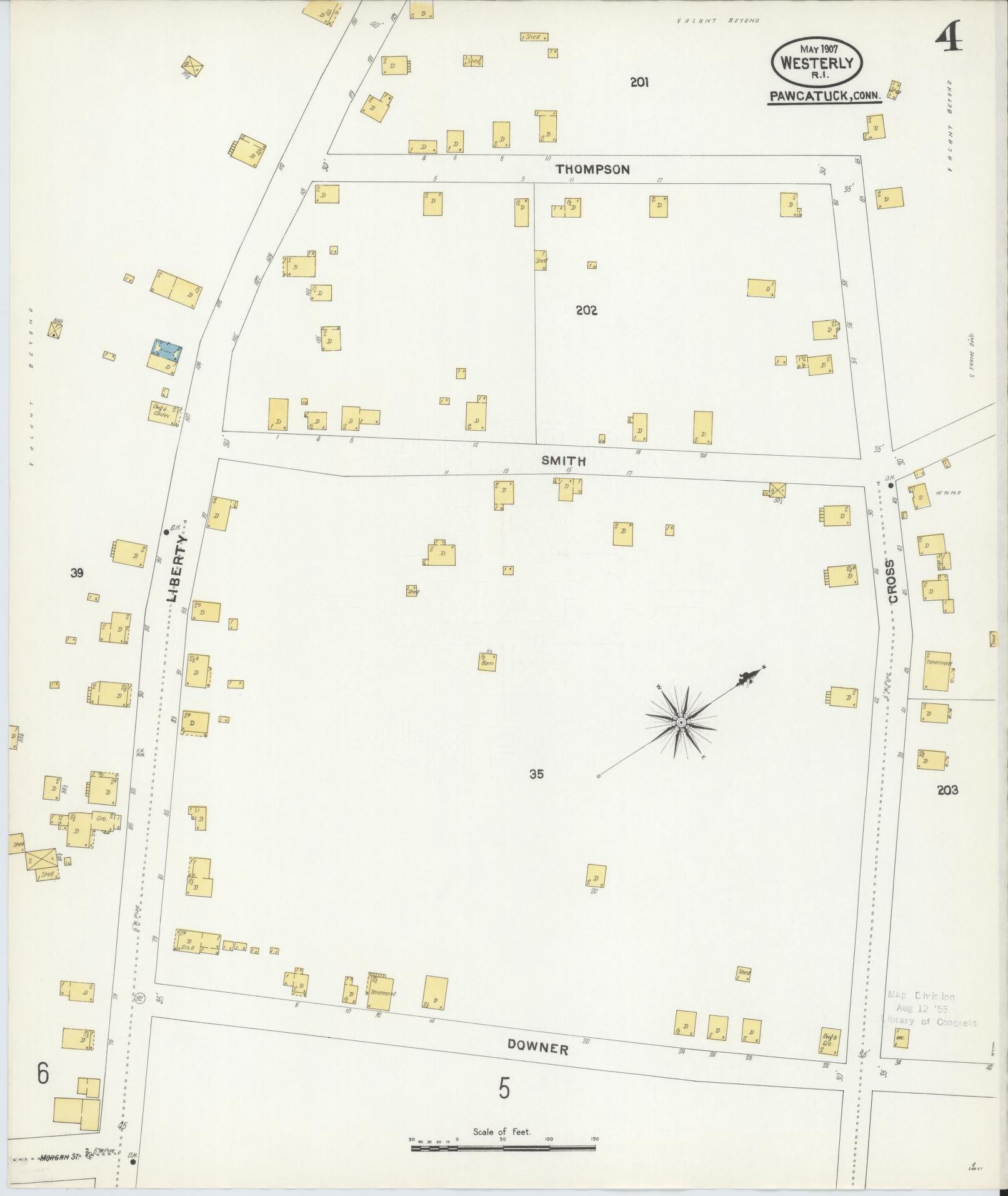 Sanborn Fire Insurance Map from Westerly, Washington County, Rhode Island (1907), Sheet #0004 - Complete Map Set gallery image, historic Sanborn map, vintage wall art, Rhode Island Rhode Island