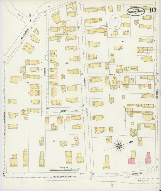 Sanborn Fire Insurance Map from Bellows Falls, Windham County, Vermont (1906), Sheet #0010 - Historic Sanborn Fire Insurance Map Print, vintage old map wall art, antique decor, genealogy gift, Vermont Vermont map