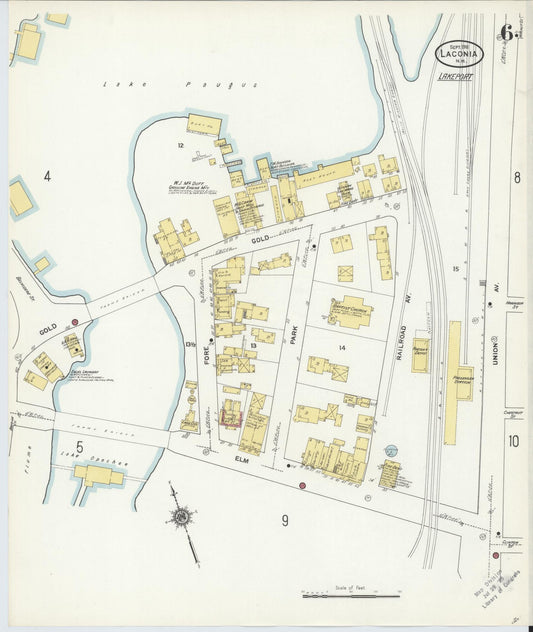 Sanborn Fire Insurance Map from Laconia, Belknap County, New Hampshire (1911), Sheet #0006 - Historic Sanborn Fire Insurance Map Print, vintage old map wall art, antique decor, genealogy gift, New Hampshire New Hampshire map