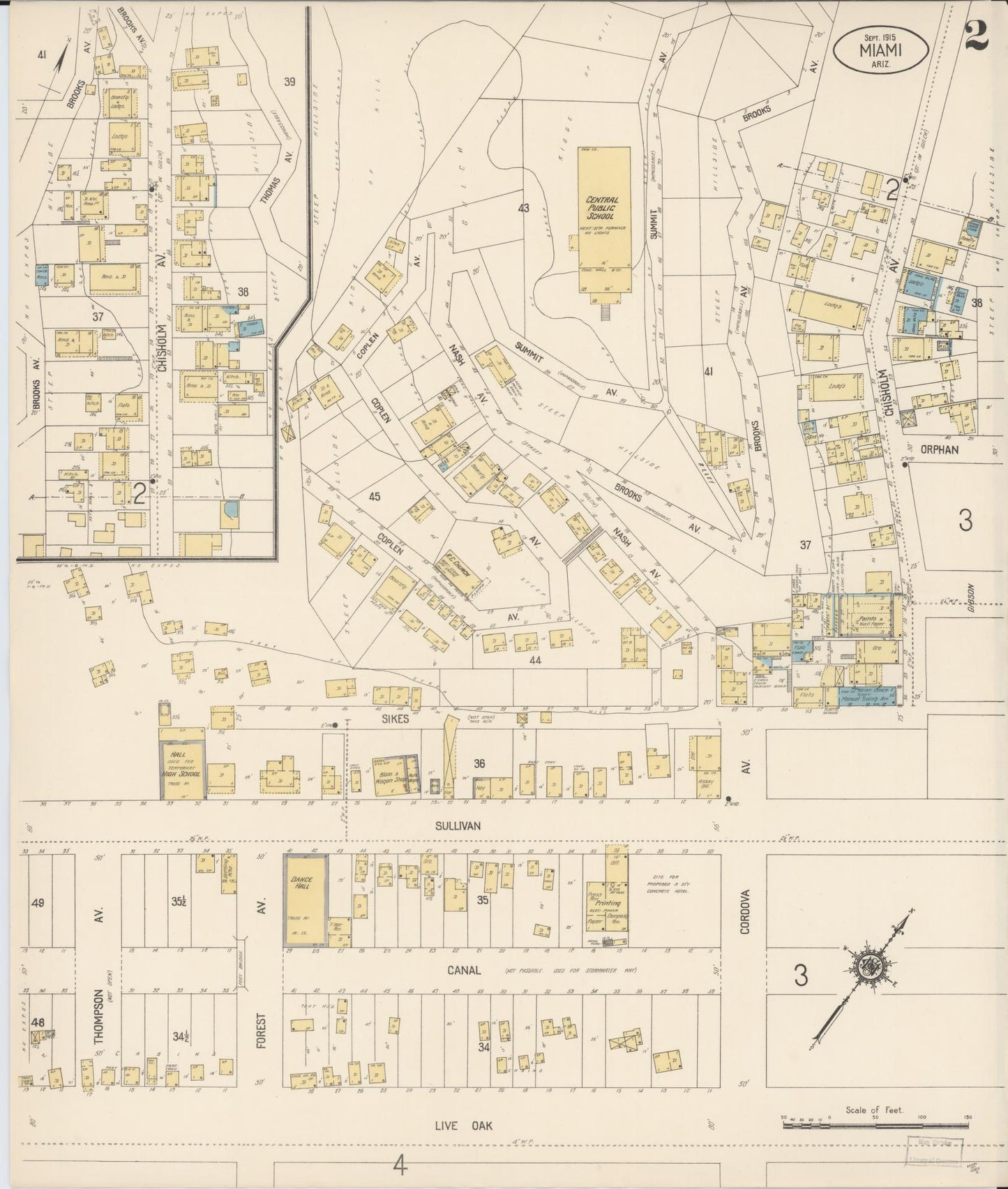 Sanborn Fire Insurance Map from Miami, Gila County, Arizona (1915), Sheet #0002 - Complete Map Set gallery image, historic Sanborn map, vintage wall art, Arizona Arizona