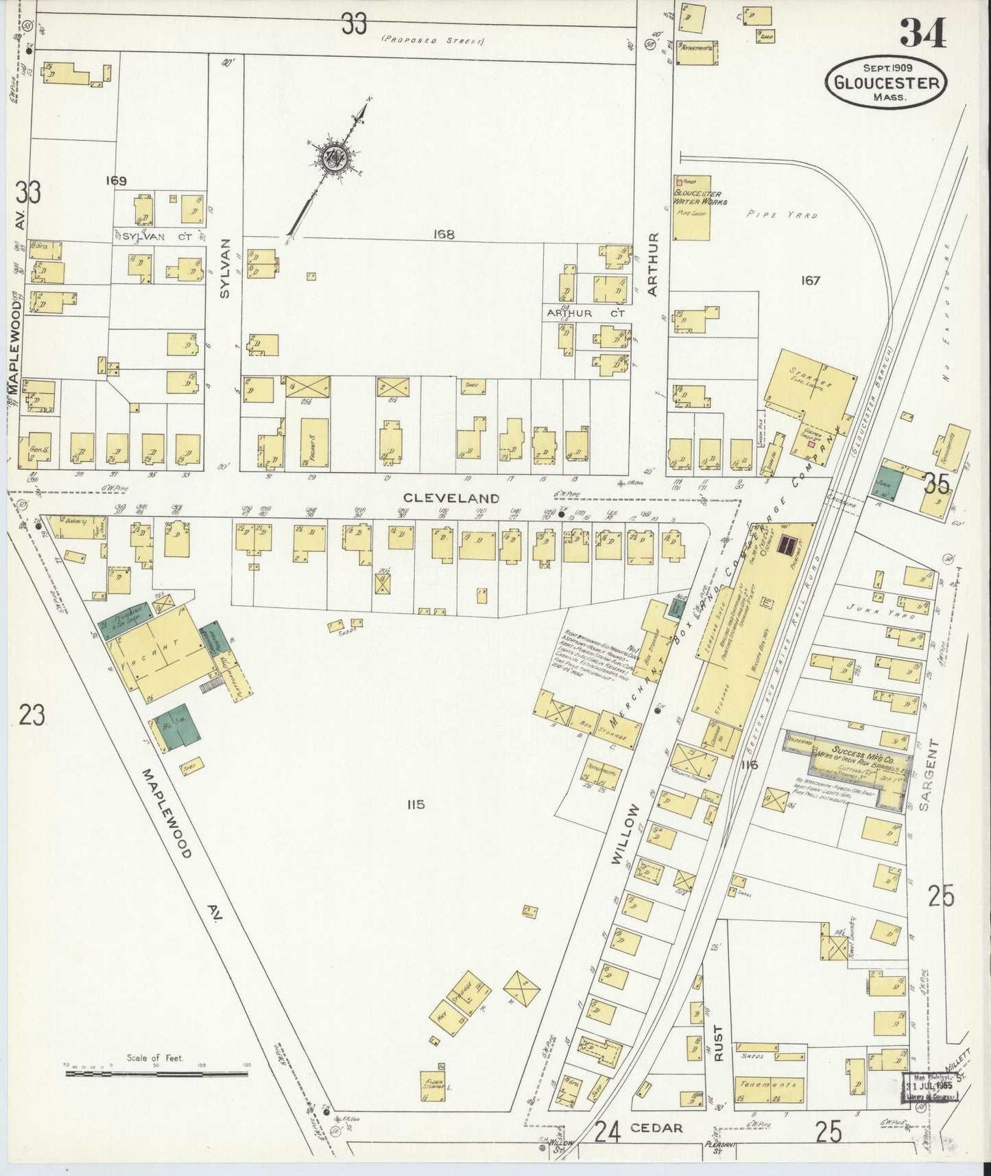 Sanborn Fire Insurance Map from Gloucester, Essex County, Massachusetts (1909), Sheet #0034 - Complete Map Set gallery image, historic Sanborn map, vintage wall art, Massachusetts Massachusetts