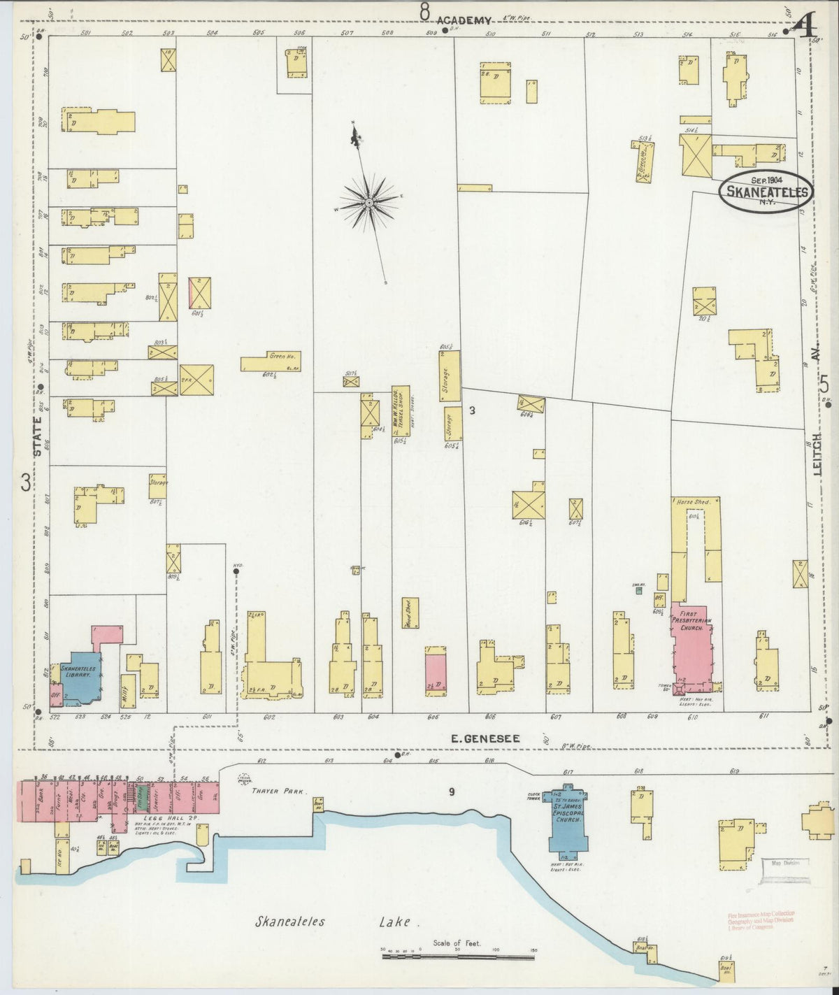 Sanborn Fire Insurance Map from Skaneateles, Onondaga County, New York (1904), Sheet #0004 - Complete Map Set gallery image, historic Sanborn map, vintage wall art, New York New York