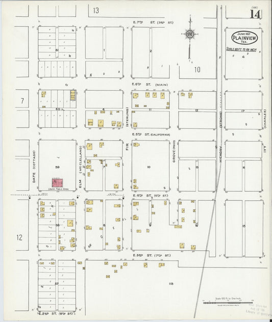 Sanborn Fire Insurance Map from Plainview, Hale County, Texas (1921), Sheet #0014 - Historic Sanborn Fire Insurance Map Print, vintage old map wall art, antique decor, genealogy gift, Texas Texas map