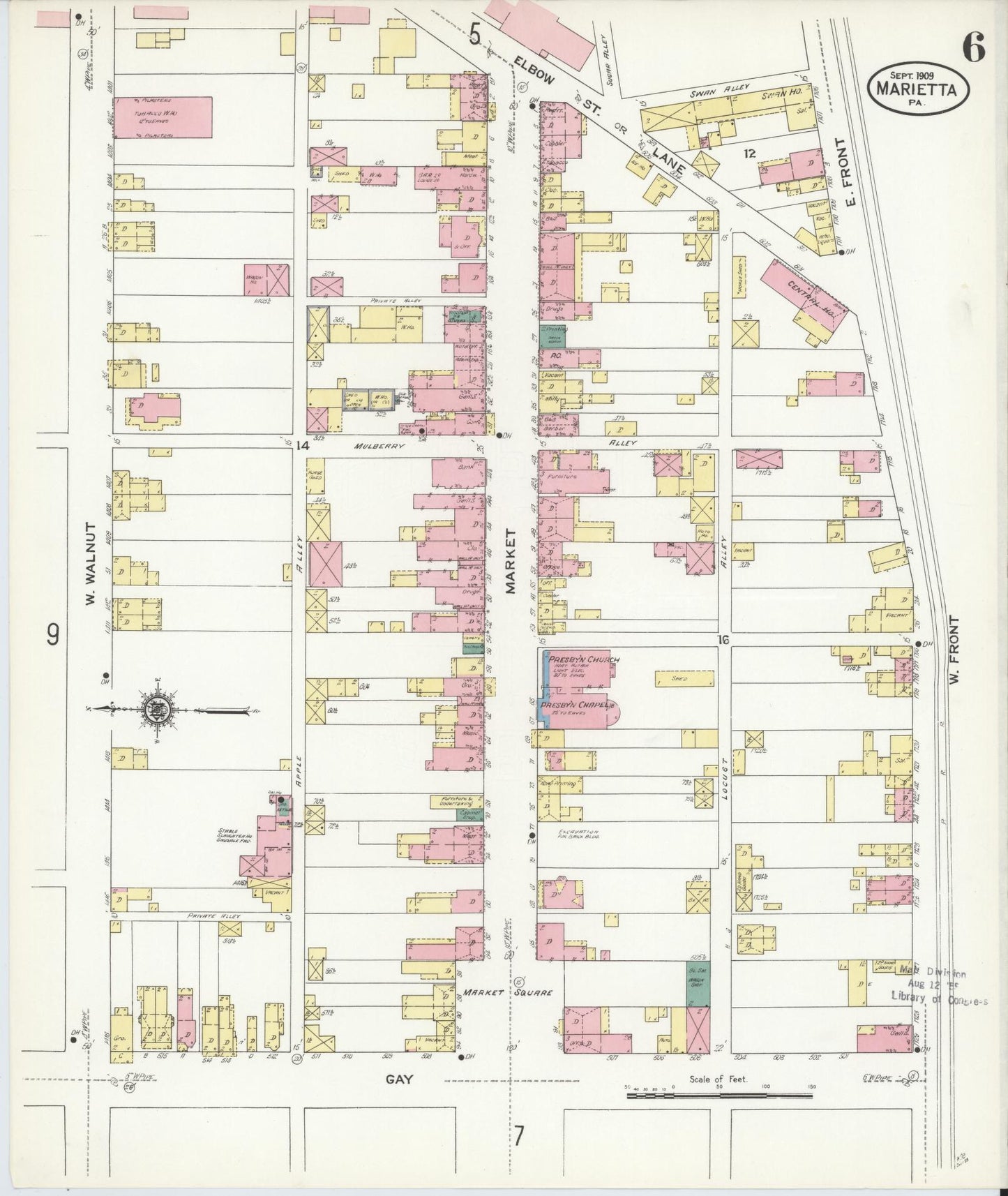 Sanborn Fire Insurance Map from Marietta, Lancaster County, Pennsylvania (1909), Sheet #0006 - Complete Map Set gallery image, historic Sanborn map, vintage wall art, Pennsylvania Pennsylvania