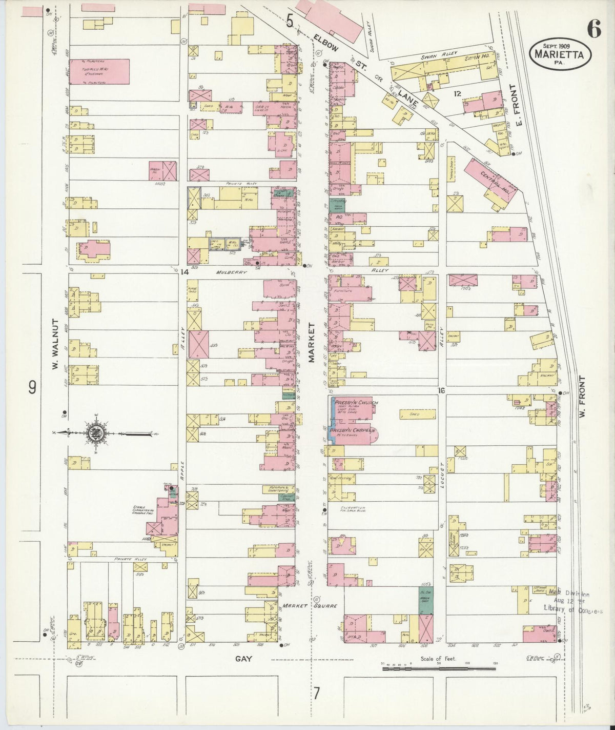 Sanborn Fire Insurance Map from Marietta, Lancaster County, Pennsylvania (1909), Sheet #0006 - Complete Map Set gallery image, historic Sanborn map, vintage wall art, Pennsylvania Pennsylvania