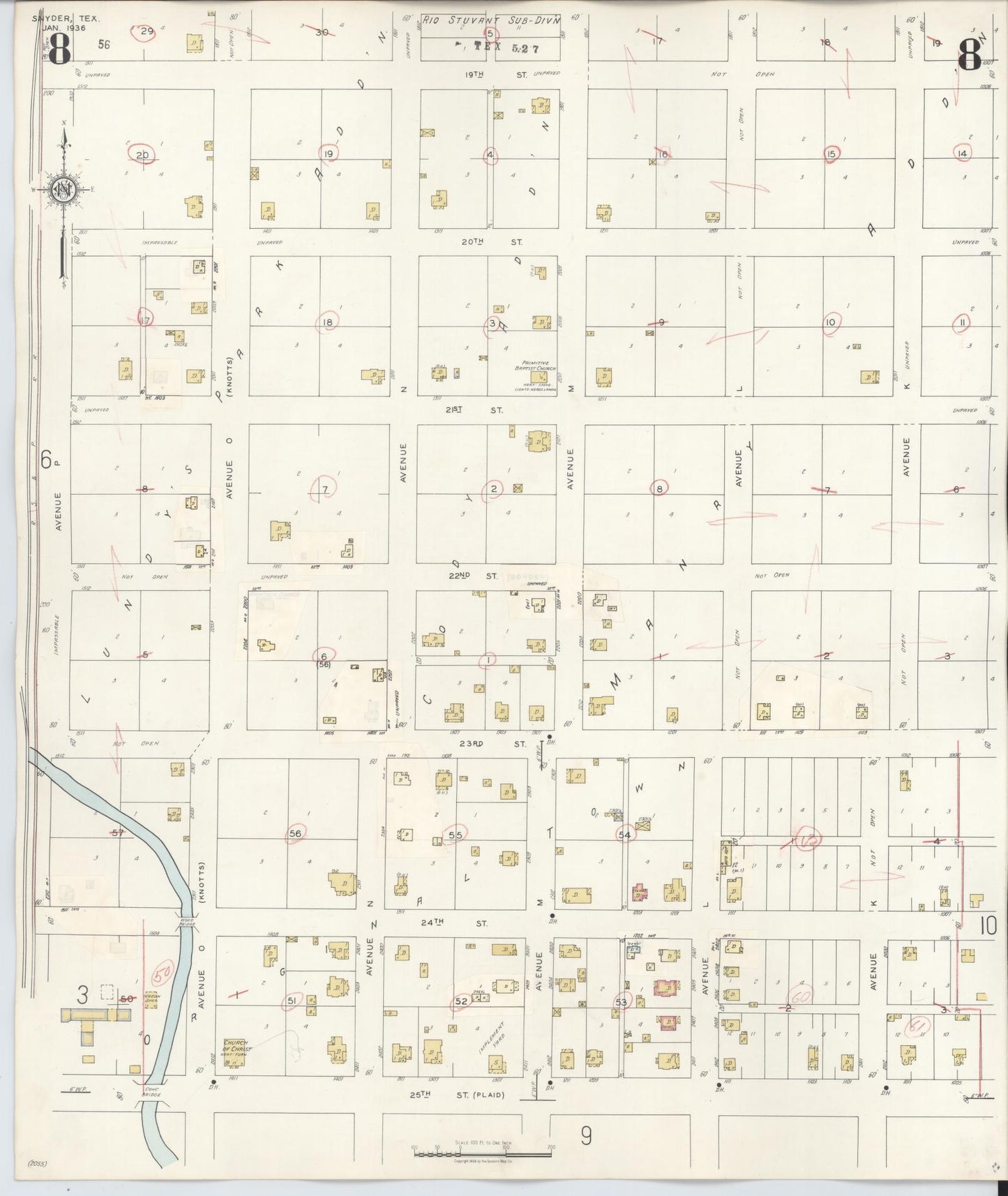 Sanborn Fire Insurance Map from Snyder, Scurry County, Texas (1942), Sheet #0008 - Complete Map Set gallery image, historic Sanborn map, vintage wall art, Texas Texas