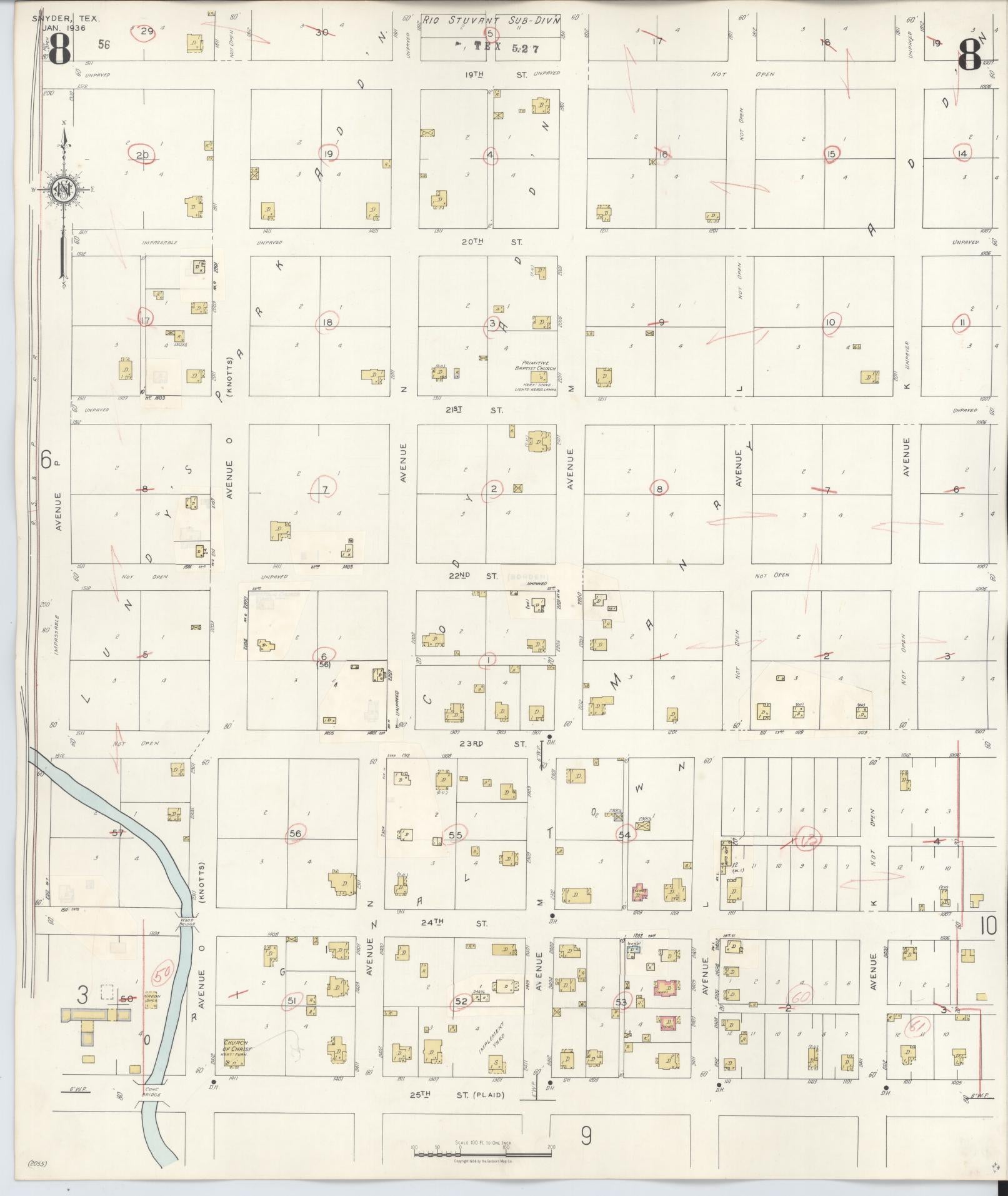 Sanborn Fire Insurance Map from Snyder, Scurry County, Texas (1942), Sheet #0008 - Complete Map Set gallery image, historic Sanborn map, vintage wall art, Texas Texas