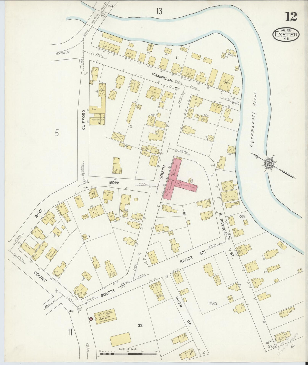 Sanborn Fire Insurance Map from Exeter, Rockingham County, New Hampshire (1913), Sheet #0012 - Complete Map Set gallery image, historic Sanborn map, vintage wall art, New Hampshire New Hampshire