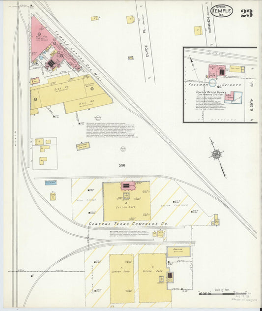 Sanborn Fire Insurance Map from Temple, Bell County, Texas (1915), Sheet #0023 - Historic Sanborn Fire Insurance Map Print, vintage old map wall art, antique decor, genealogy gift, Texas Texas map