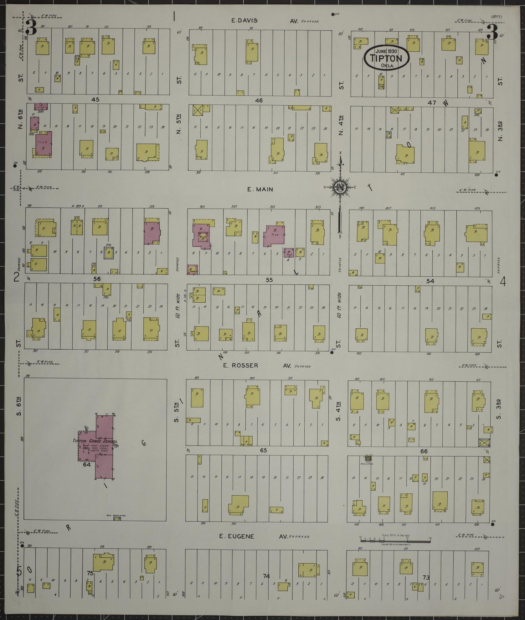 Sanborn Fire Insurance Map from Tipton, Tillman County, Oklahoma (1930), Sheet #0003 - Historic Sanborn Fire Insurance Map Print, vintage old map wall art, antique decor, genealogy gift, Oklahoma Oklahoma map