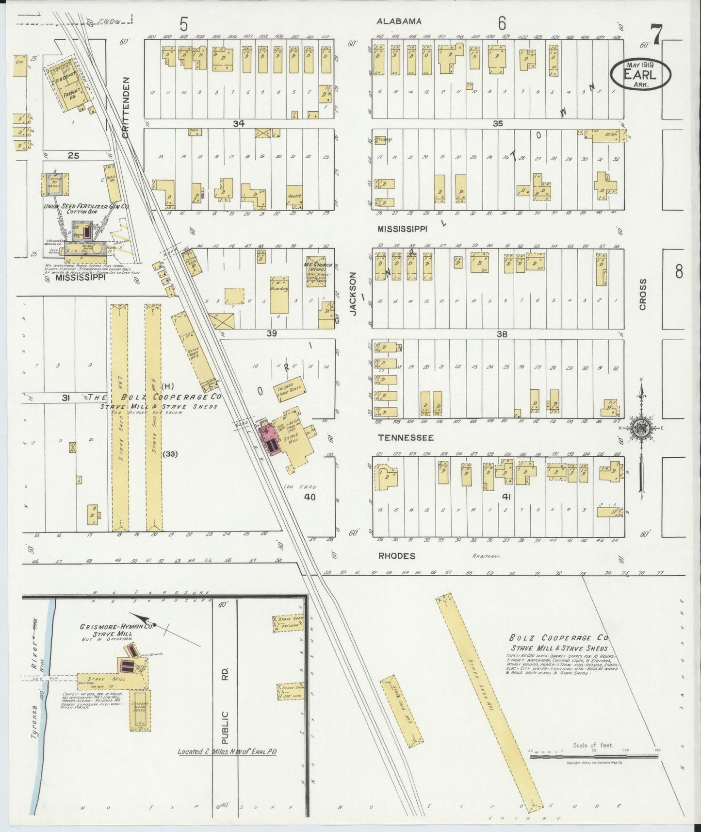 Sanborn Fire Insurance Map from Earle, Crittenden County, Arkansas (1919), Sheet #0007 - Complete Map Set gallery image, historic Sanborn map, vintage wall art, Arkansas Arkansas