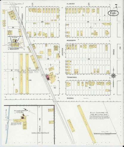 Sanborn Fire Insurance Map from Earle, Crittenden County, Arkansas (1919), Sheet #0007 - Complete Map Set gallery image, historic Sanborn map, vintage wall art, Arkansas Arkansas