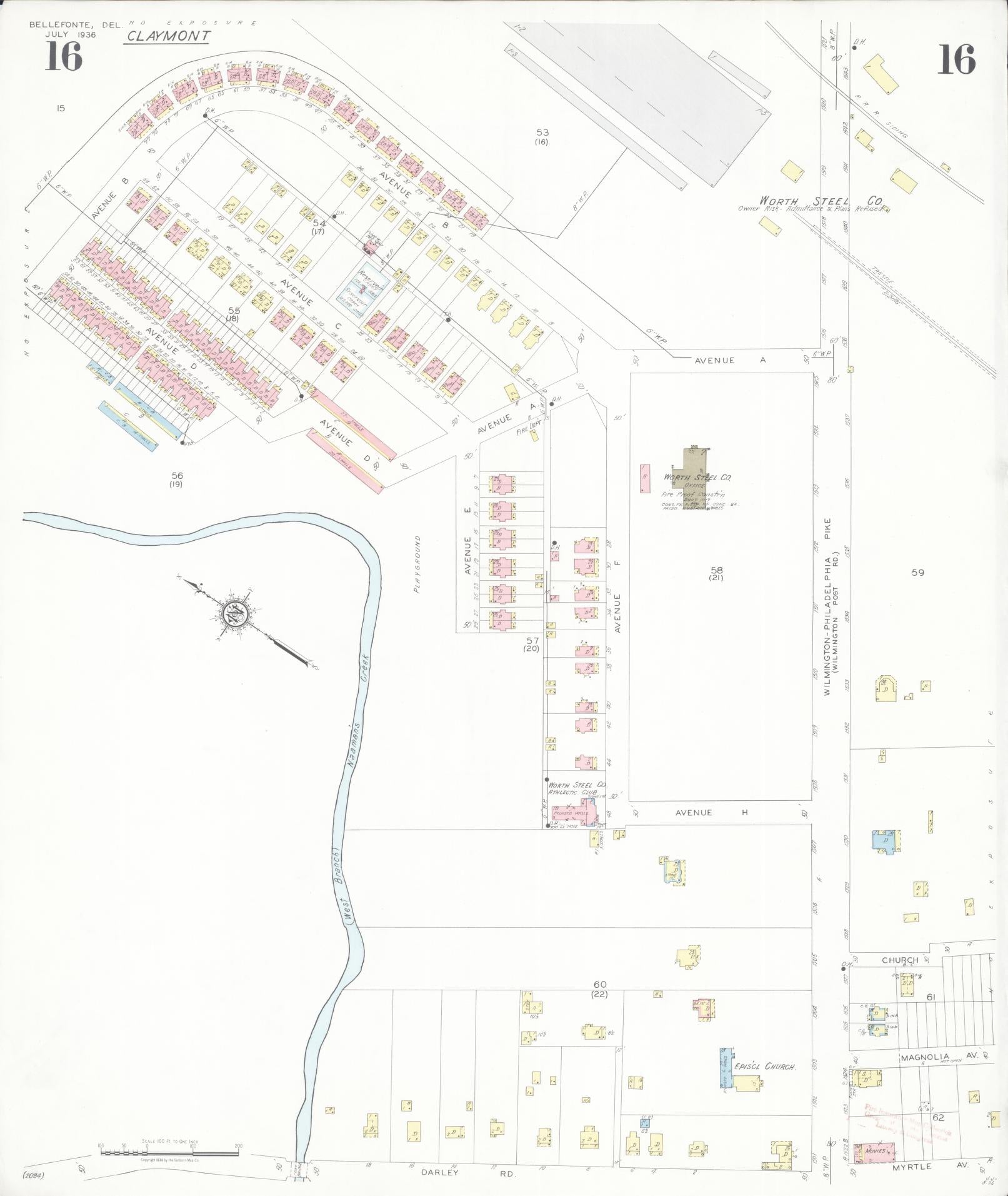 Sanborn Fire Insurance Map from Bellefonte, New Castle County, Delaware (1936), Sheet #0016 - Complete Map Set gallery image, historic Sanborn map, vintage wall art, Delaware Delaware