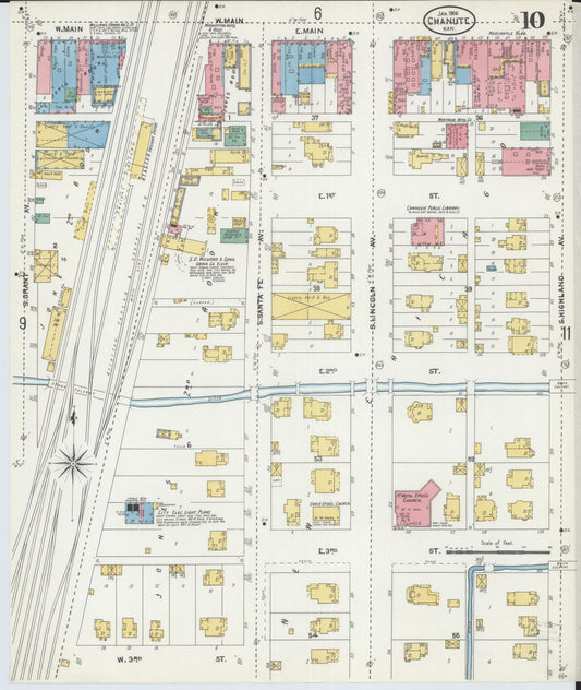 Sanborn Fire Insurance Map from Chanute, Neosho County, Kansas (1906), Sheet #0010 - Historic Sanborn Fire Insurance Map Print, vintage old map wall art, antique decor, genealogy gift, Kansas Kansas map