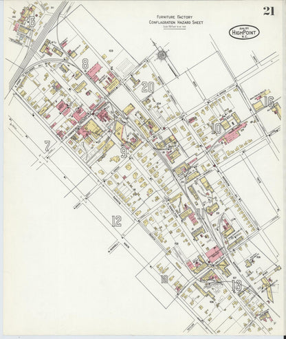 Sanborn Fire Insurance Map from High Point, Guilford County, North Carolina (1911), Sheet #0021 - Historic Sanborn Fire Insurance Map Print, vintage old map wall art, antique decor, genealogy gift, North Carolina North Carolina map