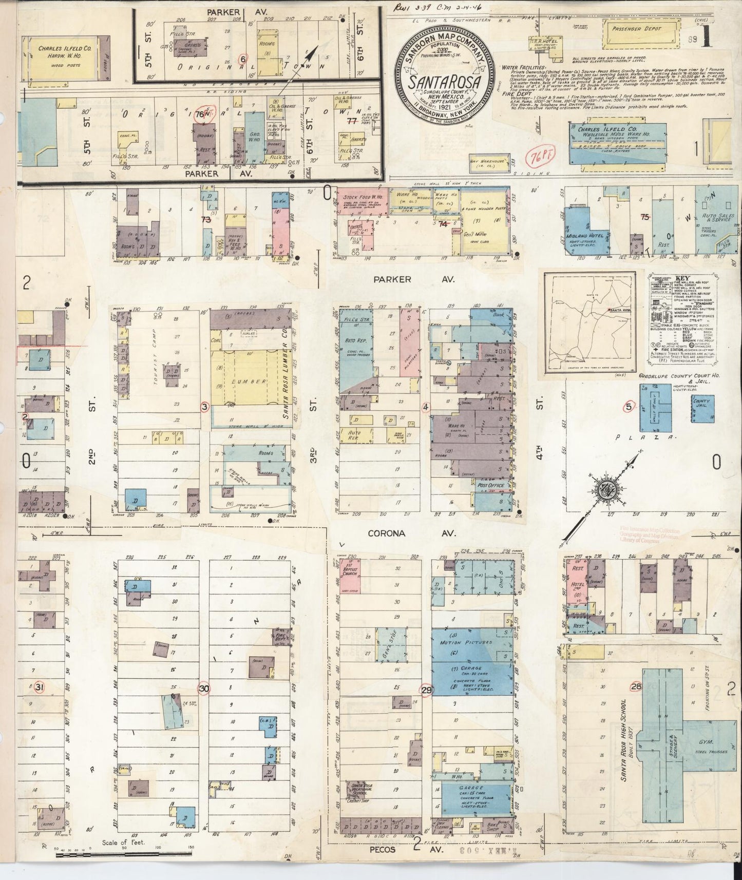 Sanborn Fire Insurance Map from Santa Rosa, Guadalupe County, New Mexico (1939), Sheet #0001 - Historic Sanborn Fire Insurance Map Print, vintage old map wall art, antique decor, genealogy gift, New Mexico New Mexico map