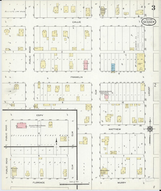 Sanborn Fire Insurance Map from Sesser, Franklin County, Illinois (1914), Sheet #0003 - Historic Sanborn Fire Insurance Map Print, vintage old map wall art, antique decor, genealogy gift, Illinois Illinois map