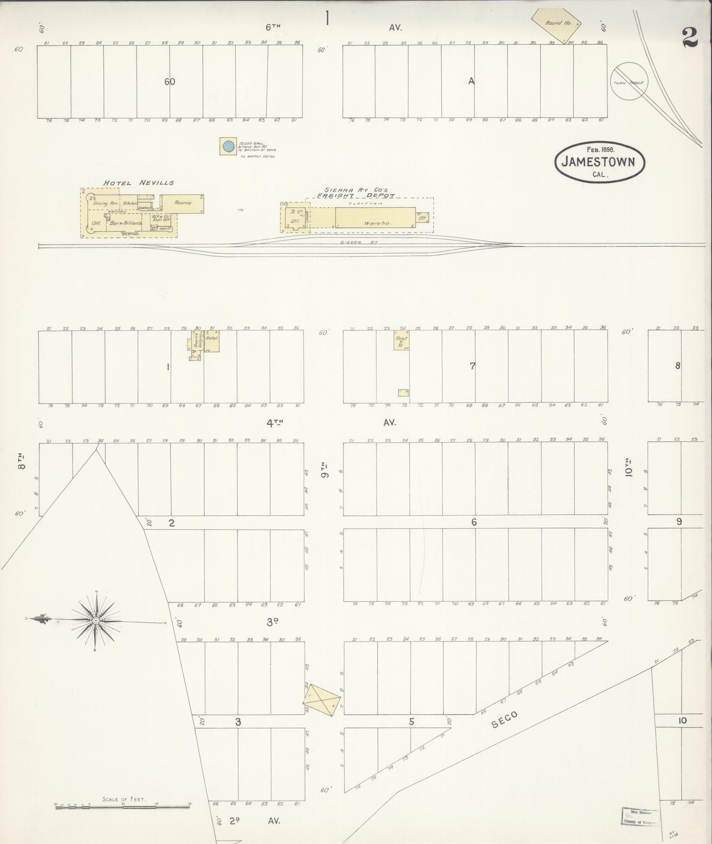 Sanborn Fire Insurance Map from Jamestown, Tuolumne County, California (1898), Sheet #0002 - Historic Sanborn Fire Insurance Map Print, vintage old map wall art, antique decor, genealogy gift, California California map