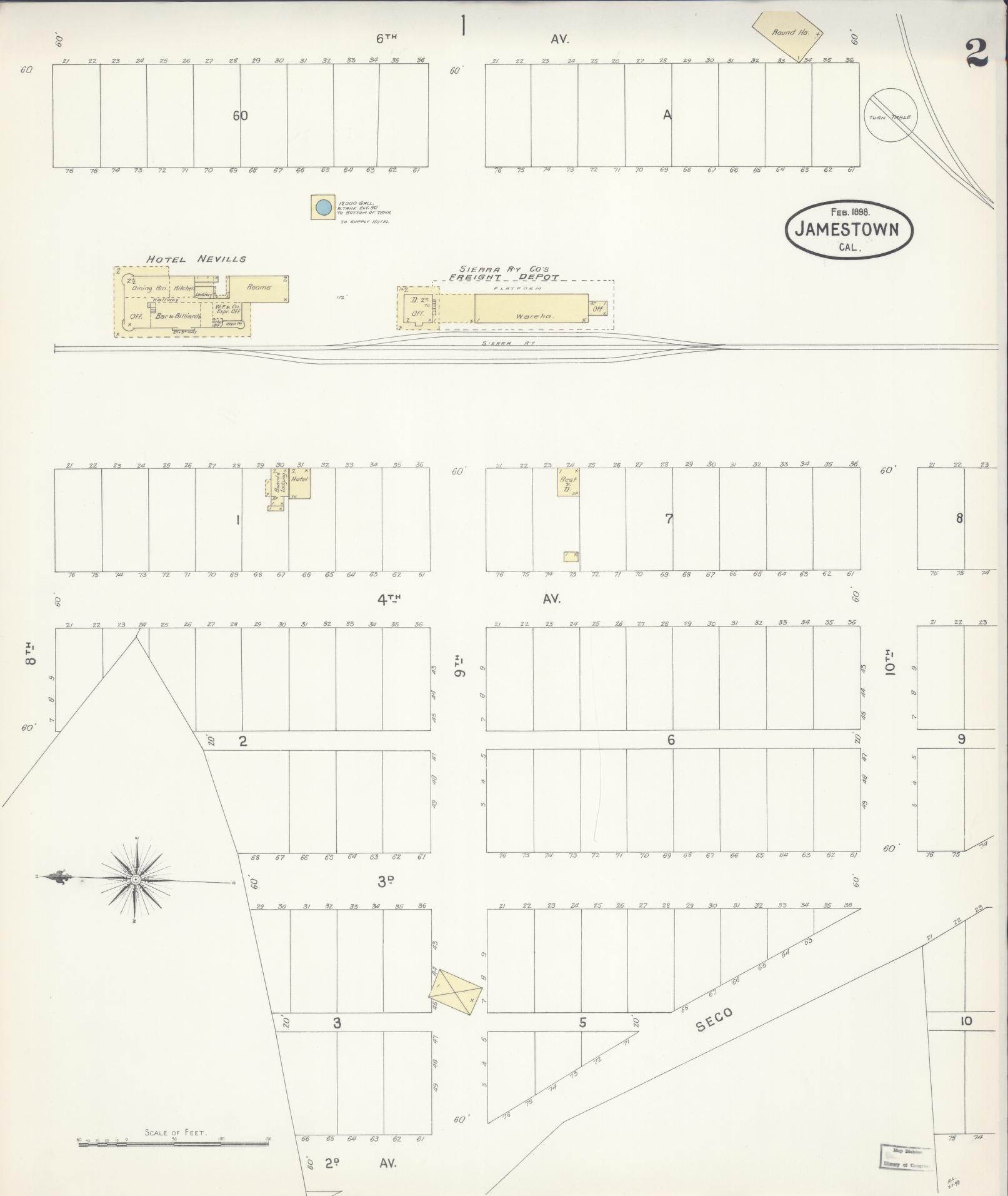 Sanborn Fire Insurance Map from Jamestown, Tuolumne County, California (1898), Sheet #0002 - Historic Sanborn Fire Insurance Map Print, vintage old map wall art, antique decor, genealogy gift, California California map