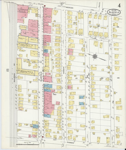 Sanborn Fire Insurance Map from Bluefield, Mercer County, West Virginia (1910), Sheet #0004 - Complete Map Set gallery image, historic Sanborn map, vintage wall art, West Virginia West Virginia