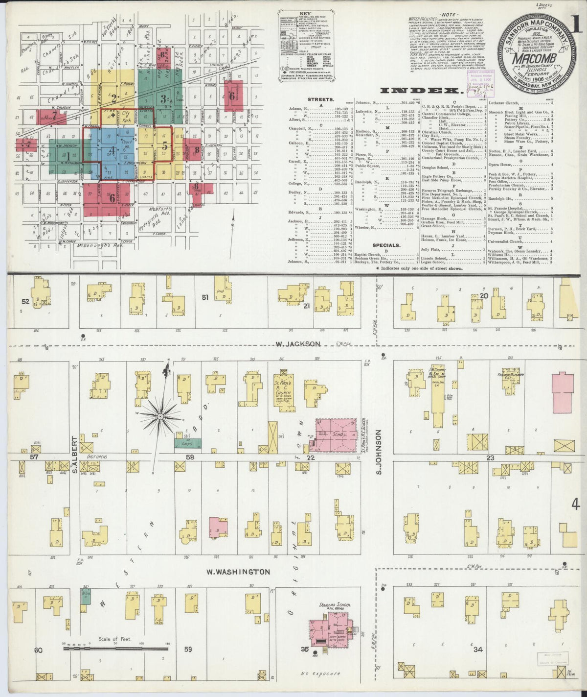 Sanborn Fire Insurance Map from Macomb, Mcdonough County, Illinois (1906), Sheet #0001 - Complete Map Set gallery image, historic Sanborn map, vintage wall art, Illinois Illinois