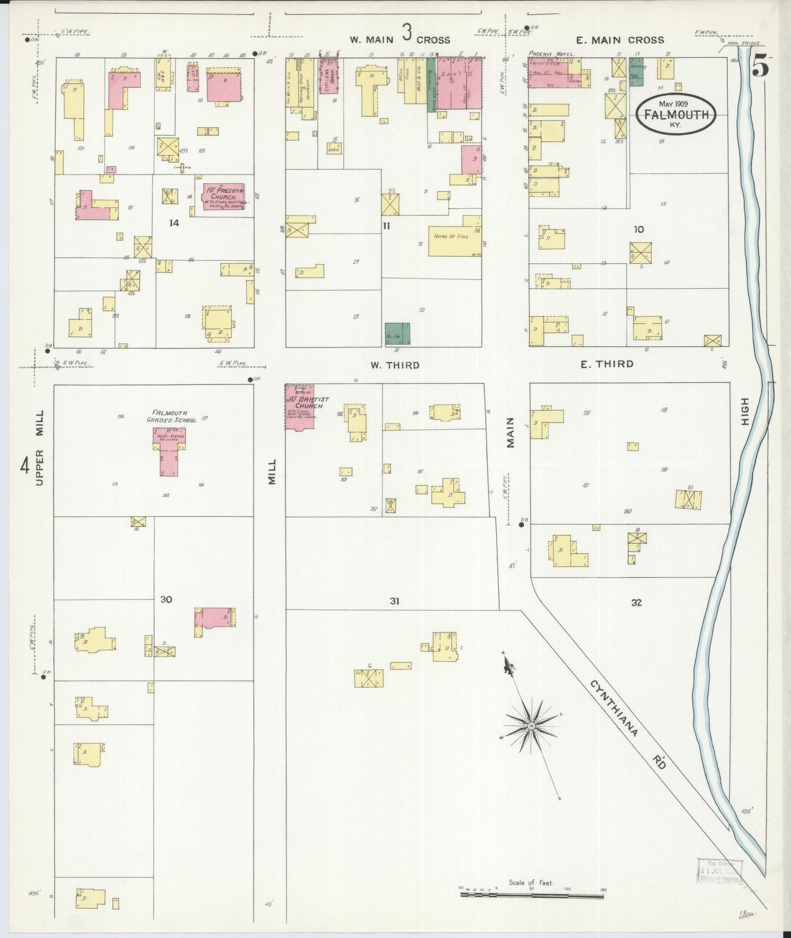 Sanborn Fire Insurance Map from Falmouth, Pendleton County, Kentucky (1909), Sheet #0005 - Historic Sanborn Fire Insurance Map Print, vintage old map wall art, antique decor, genealogy gift, Kentucky Kentucky map