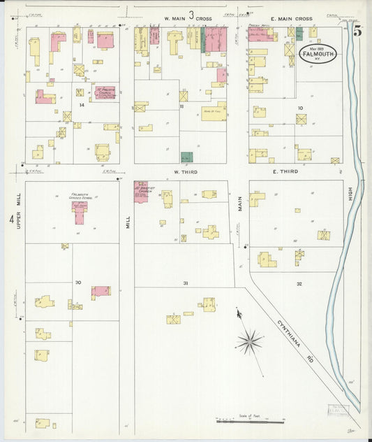 Sanborn Fire Insurance Map from Falmouth, Pendleton County, Kentucky (1909), Sheet #0005 - Historic Sanborn Fire Insurance Map Print, vintage old map wall art, antique decor, genealogy gift, Kentucky Kentucky map
