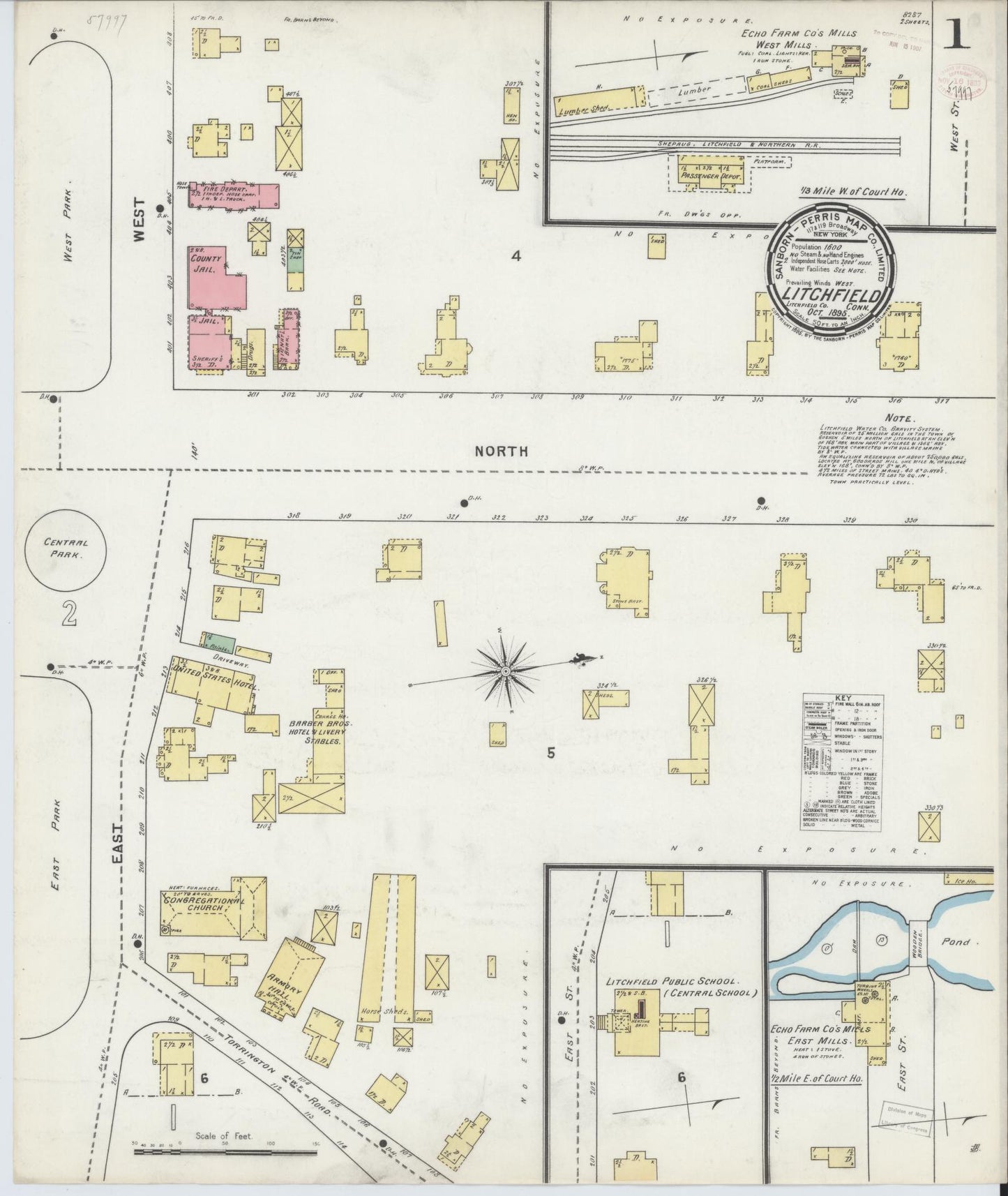 Sanborn Fire Insurance Map from Litchfield, Litchfield County, Connecticut (1895), Sheet #0001 - Complete Map Set gallery image, historic Sanborn map, vintage wall art, Connecticut Connecticut