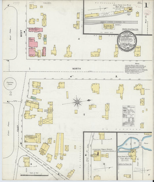 Sanborn Fire Insurance Map from Litchfield, Litchfield County, Connecticut (1895), Sheet #0001 - Complete Map Set gallery image, historic Sanborn map, vintage wall art, Connecticut Connecticut