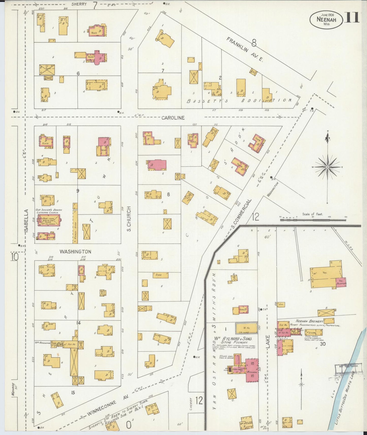 Sanborn Fire Insurance Map from Neenah, Winnebago County, Wisconsin (1906), Sheet #0011 - Complete Map Set gallery image, historic Sanborn map, vintage wall art, Wisconsin Wisconsin