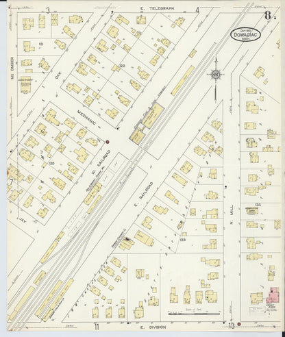 Sanborn Fire Insurance Map from Dowagiac, Cass County, Michigan (1913), Sheet #0008 - Historic Sanborn Fire Insurance Map Print, vintage old map wall art, antique decor, genealogy gift, Michigan Michigan map