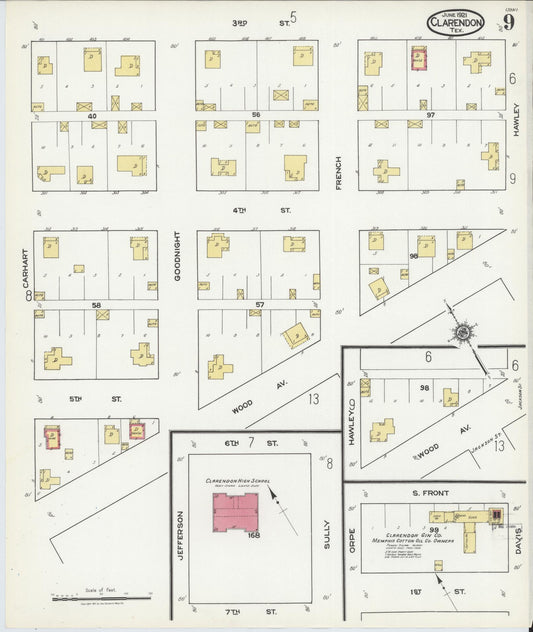 Sanborn Fire Insurance Map from Clarendon, Donley County, Texas (1921), Sheet #0009 - Historic Sanborn Fire Insurance Map Print, vintage old map wall art, antique decor, genealogy gift, Texas Texas map