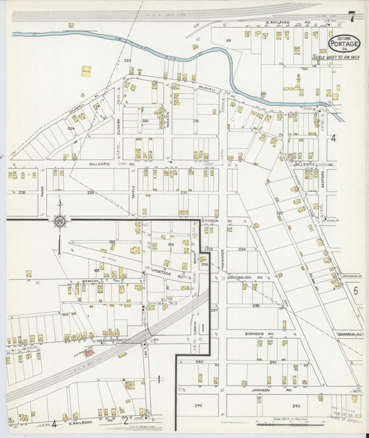 Sanborn Fire Insurance Map from Portage, Cambria County, Pennsylvania (1916), Sheet #0007 - Historic Sanborn Fire Insurance Map Print, vintage old map wall art, antique decor, genealogy gift, Pennsylvania Pennsylvania map