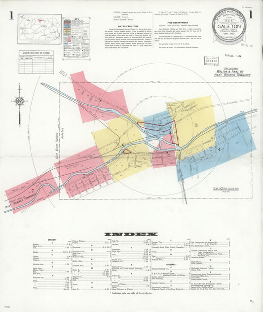 Sanborn Fire Insurance Map from Galeton, Potter County, Pennsylvania (1933), Sheet #0001 - Historic Sanborn Fire Insurance Map Print, vintage old map wall art, antique decor, genealogy gift, Pennsylvania Pennsylvania map
