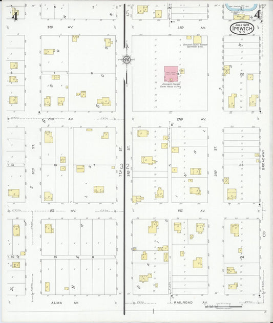 Sanborn Fire Insurance Map from Ipswich, Edmunds County, South Dakota (1929), Sheet #0004 - Historic Sanborn Fire Insurance Map Print, vintage old map wall art, antique decor, genealogy gift, South Dakota South Dakota map