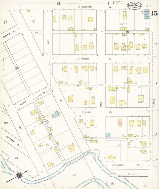 Sanborn Fire Insurance Map from Idaho Falls, Bonneville County, Idaho (1911), Sheet #0015 - Historic Sanborn Fire Insurance Map Print, vintage old map wall art, antique decor, genealogy gift, Idaho Idaho map