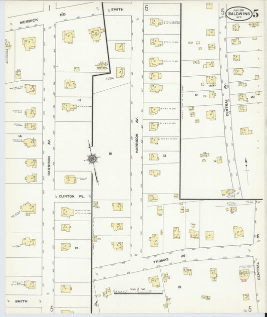 Sanborn Fire Insurance Map from Baldwin, Nassau County, New York (1910), Sheet #0005 - Historic Sanborn Fire Insurance Map Print, vintage old map wall art, antique decor, genealogy gift, New York New York map