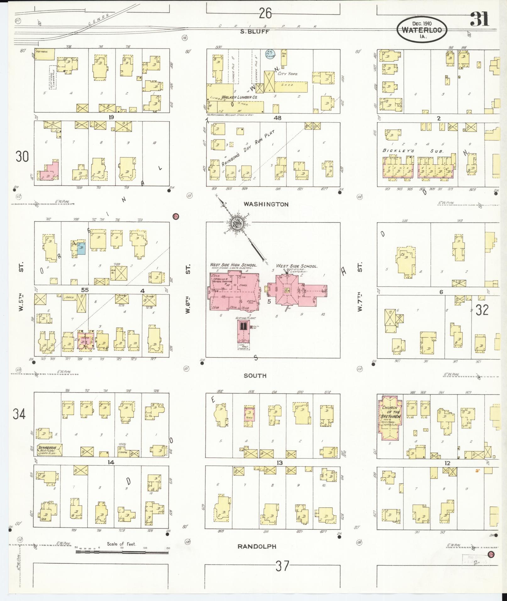 Sanborn Fire Insurance Map from Waterloo, Black Hawk County, Iowa (1910), Sheet #0031 - Historic Sanborn Fire Insurance Map Print, vintage old map wall art