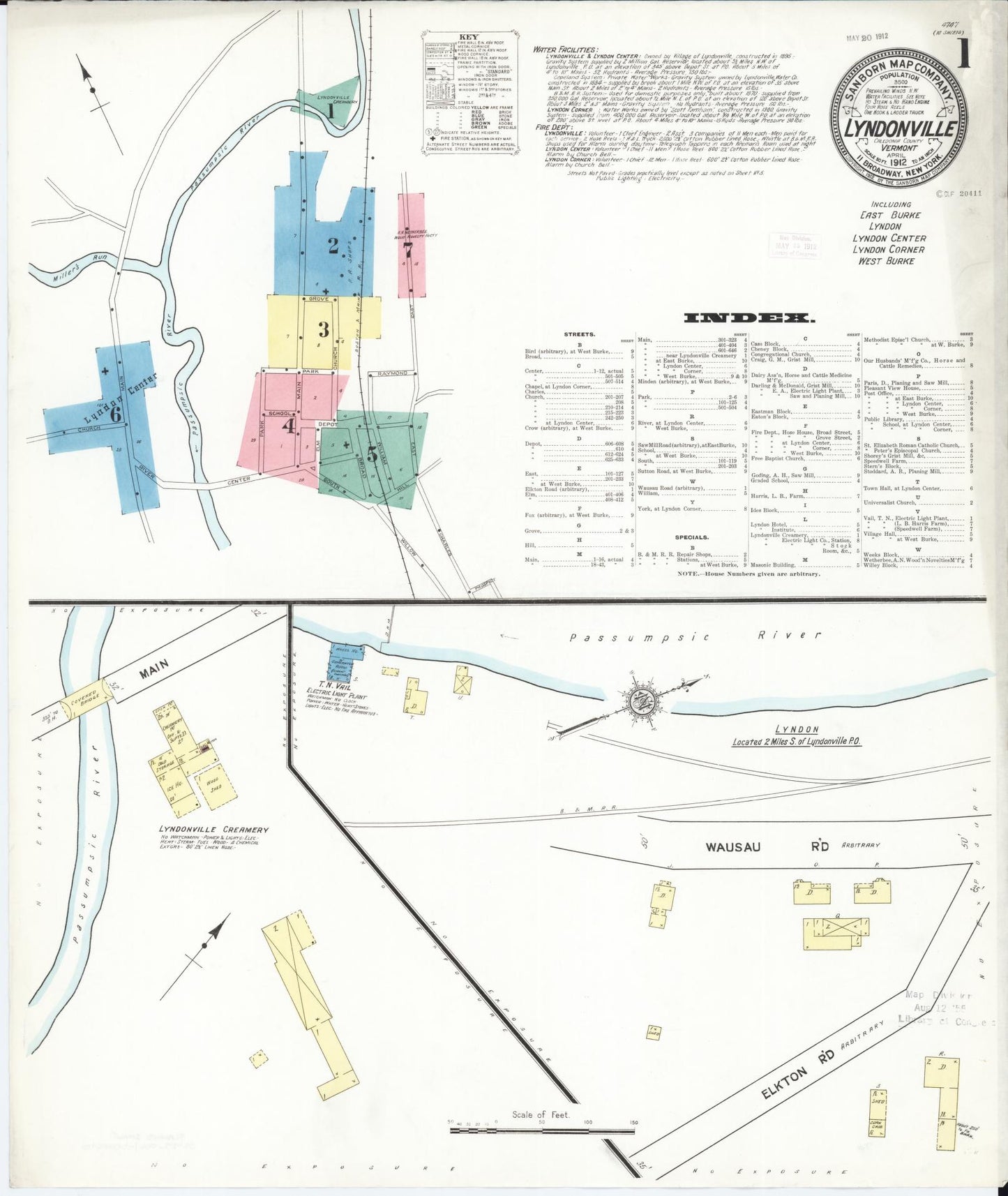 Sanborn Fire Insurance Map from Lyndonville, Caledonia County, Vermont. (1912) – Historic Sanborn Fire Insurance Map Print