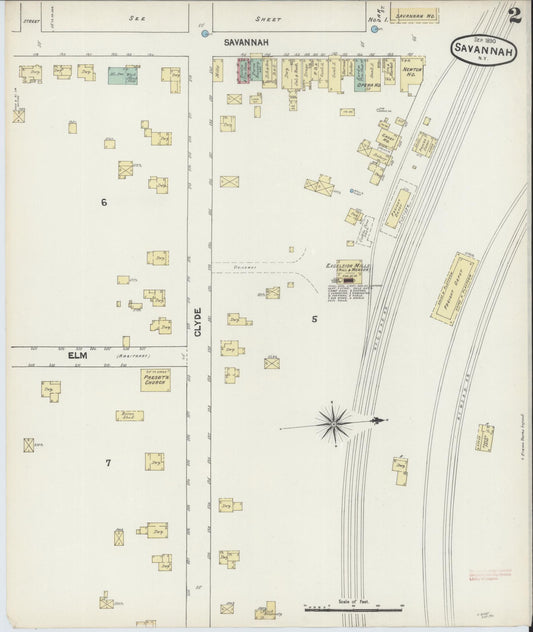 Sanborn Fire Insurance Map from Savannah, Wayne County, New York (1890), Sheet #0002 - Historic Sanborn Fire Insurance Map Print, vintage old map wall art, antique decor, genealogy gift, New York New York map