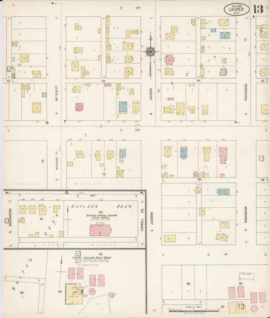 Sanborn Fire Insurance Map from Casper, Natrona County, Wyoming (1918), Sheet #0013 - Historic Sanborn Fire Insurance Map Print, vintage old map wall art, antique decor, genealogy gift, Wyoming Wyoming map